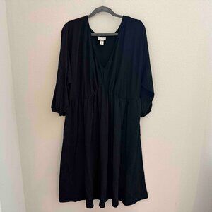 Ava & Viv Women's Size 1x Black Textured Midi Dress w/V-neck, Pockets